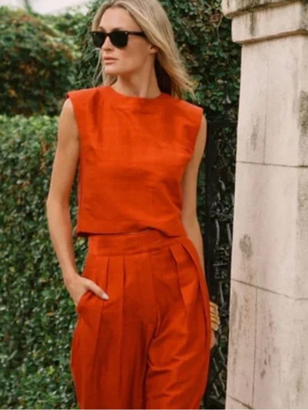 Julia Amory Cropped Dupioni Silk Pants in rust